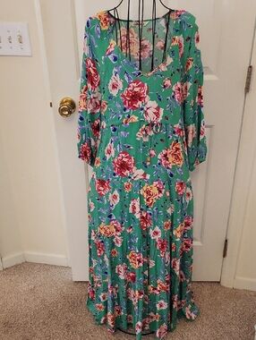 The Pioneer Woman Green Floral Tiered Maxi Dress